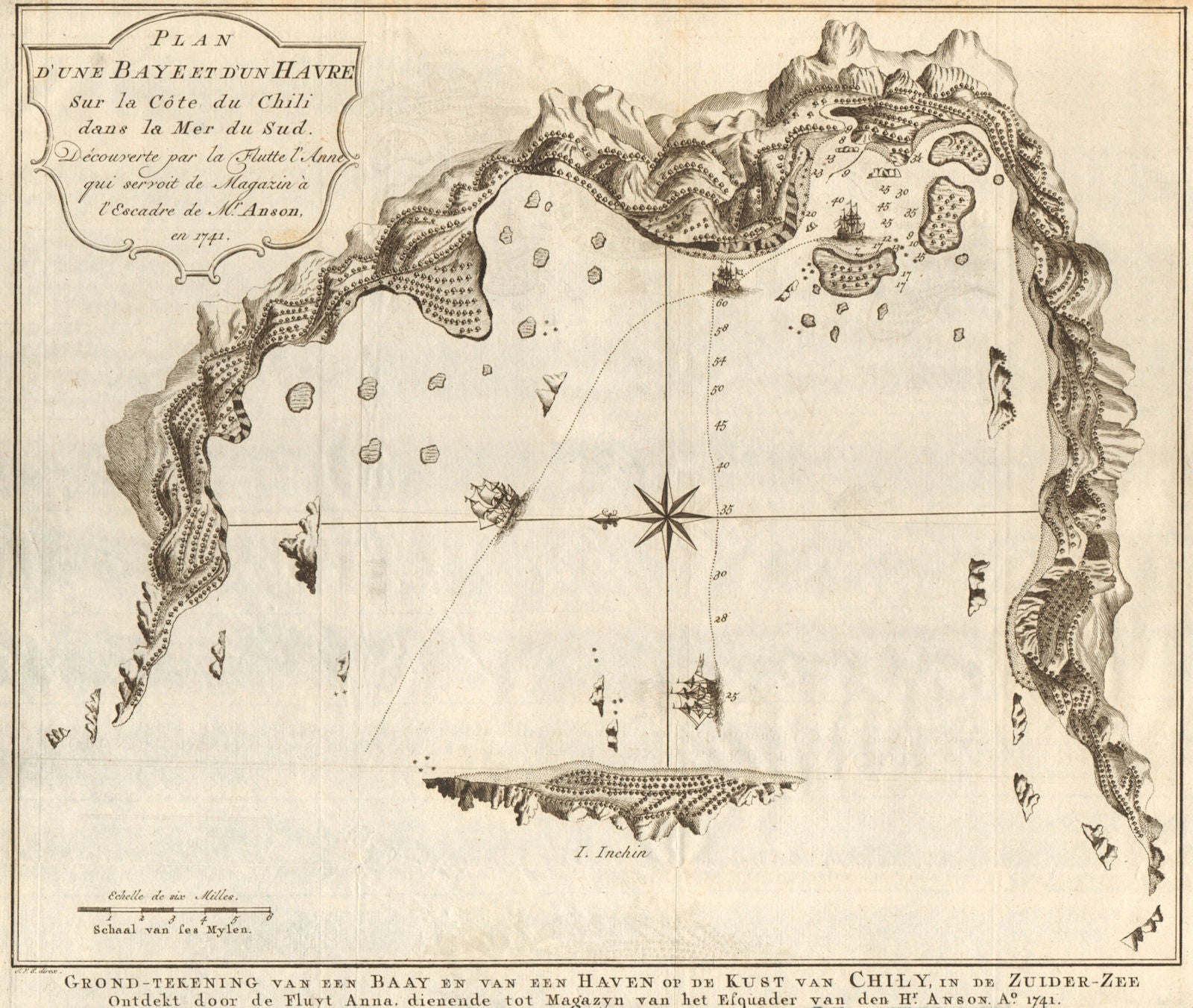 'Baye… sur la côte du Chili'. Inchin island Chonos Chile BELLIN/SCHLEY 1757 map